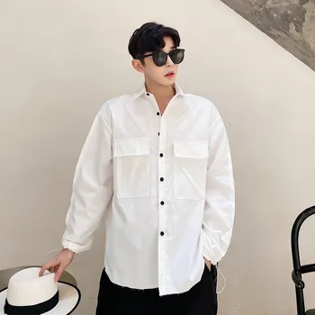 

New Male Streetstyle Hip Hop Loose Shirt Men Vintage Fashion Casual Long Sleeve White Shirts