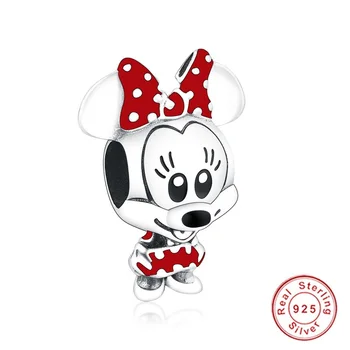 

2020 Spring New 925 Sterling Silver Beads Cartoon Mouse Dotted Dress Bow Charms fit Original 3mm Bracelets Women DIY Jewelry