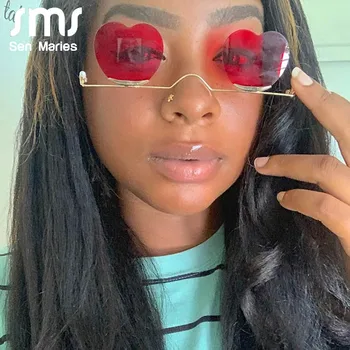 

Fashion Small Rimless Sunglasses Women Vintage Heart Glasses Luxury Brand Metal Pearl Frame Unique Eyewear Oculos De Sol Mujer