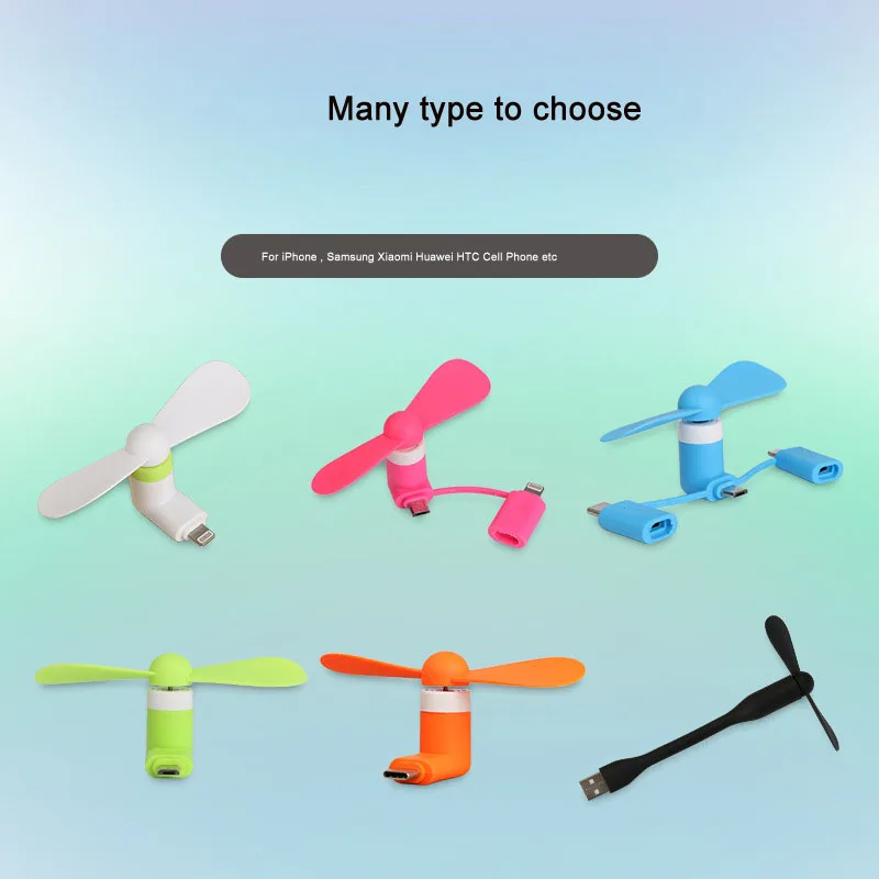 3-в-1 мини-вентилятор USB Тип C Micro охлаждения для iPhone Samsung Xiaomi Huawei HTC сотового