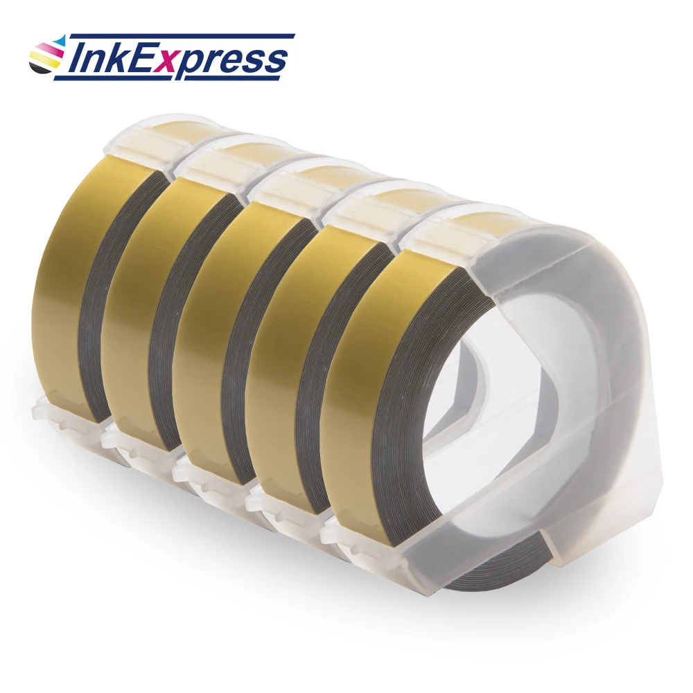 

5PK 9MM 3D Embossing Tapes Plastic 3D Embossing Label Tape White on Gold Compatible for Dymo Embossing Label Maker Motex E101