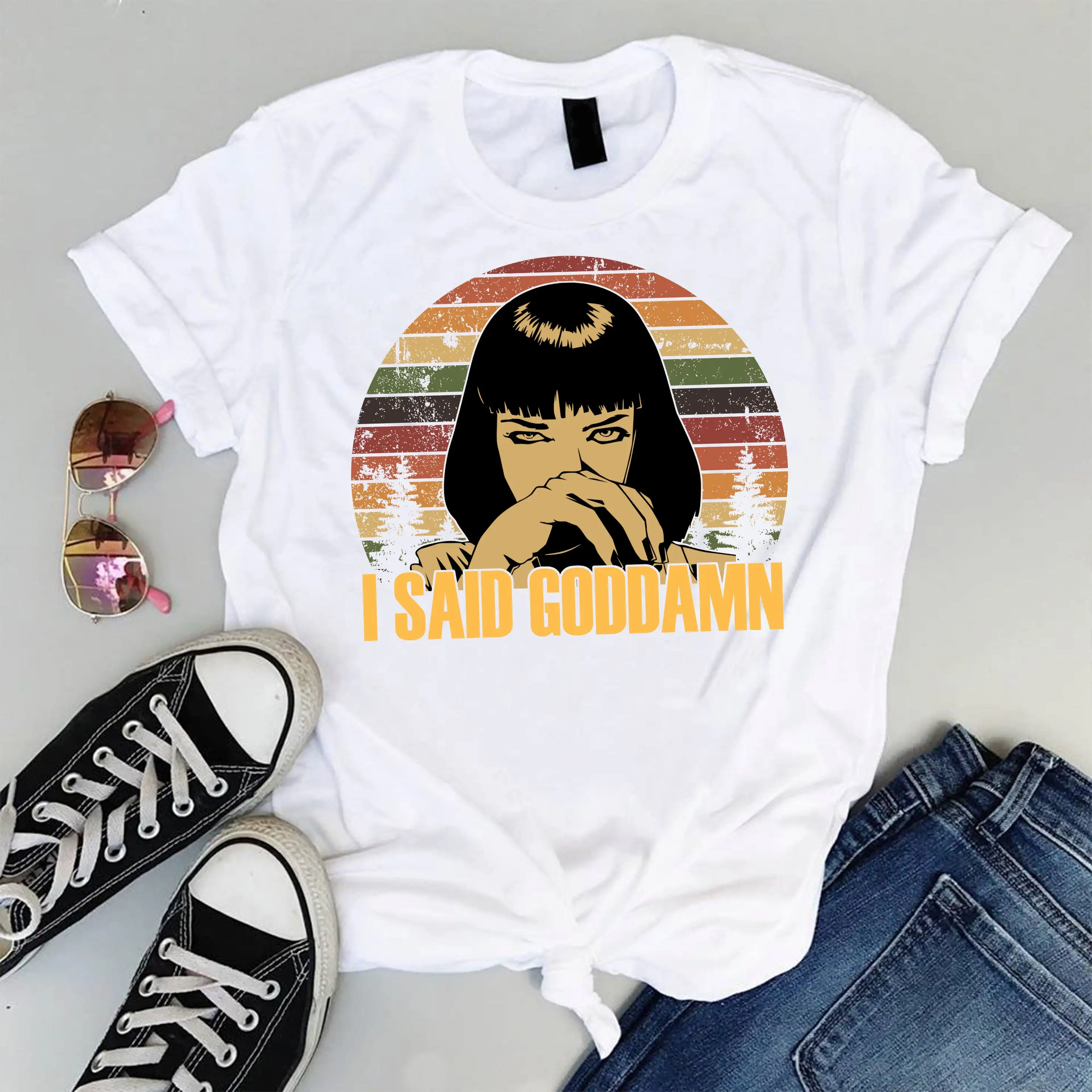 Mia Wallace Pul Fiction Art Tarantino Print Tos Casual Ladies Basic O-collar Short Sleeved Women T-shirt Girl,Dro28_voghion.com