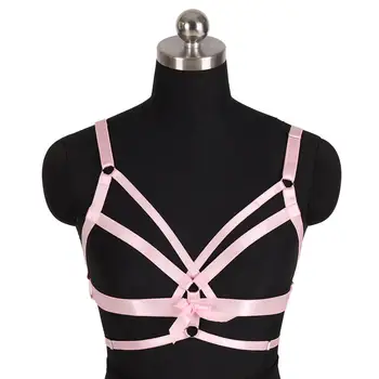 

Bow-knot Pink Harness Bra Cute Chest Hollow Out Tops Bondage Sexy Lingerie Women's Sling Plus Size Body Belt Spring Wedding