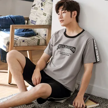 

Comfortable O-neck T-shirt summer simple men's pajamas boy pajamas 2 piece suit pajamas men's short sleeve shorts casual pajamas