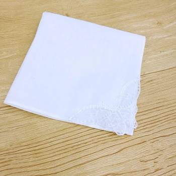 

1Pc Pure White Lace Handkerchief Pocket Towel Woman Small Squares Chest Towel Pocket Handkerchief Scarves 100% Cotton