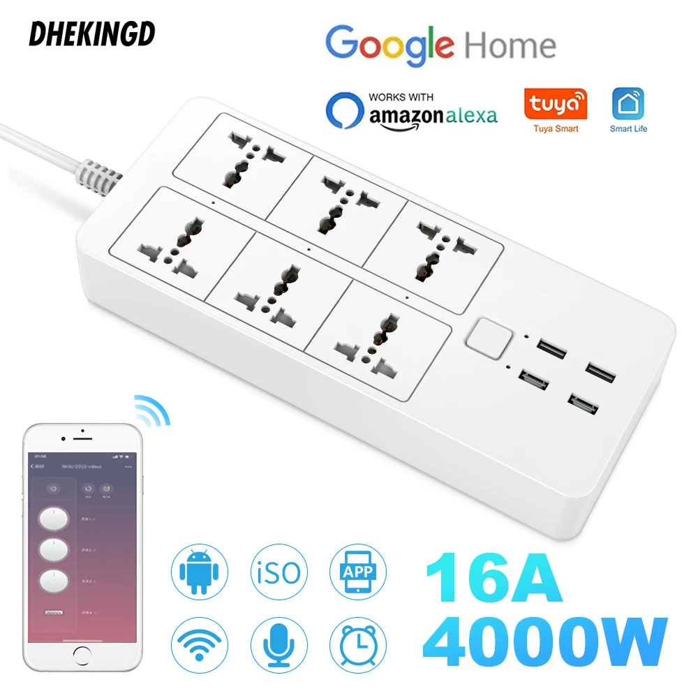 Ʈ  Ʈ WIFI Ϲ 5V3.1A Alexa Googlehome  Ʈ Ƽ ÷ 6AC 4USB  Contro UK/EU/US/AU