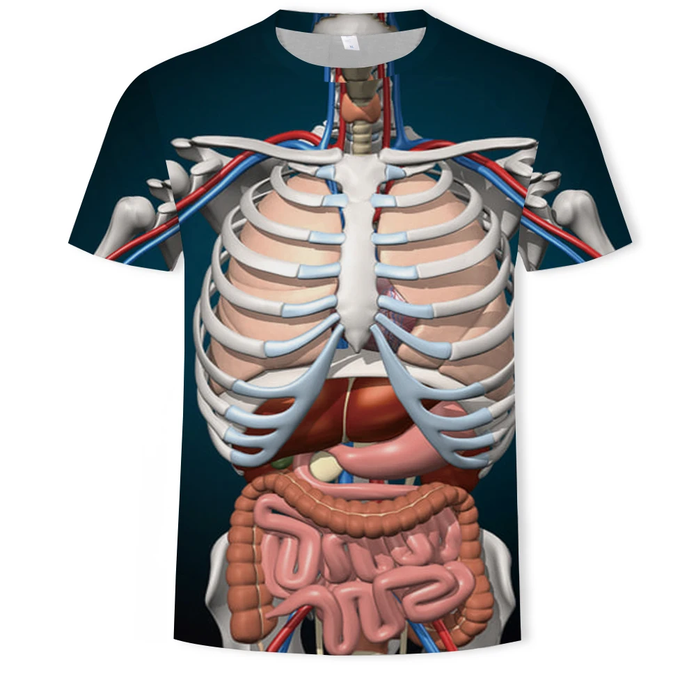 

2019 New Fashion Male Skeleton Internal Organs 3D Printed Round Neck Short-Sleeved T-Shirt Anime Funny Halloween Men T Shirt