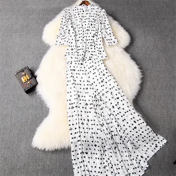 

Two Piece Set Top and Pants Matching Set Women 2020 Fashion Spring Office Lady Outfits Dot Print Chiffon Blouse and Pants Sets