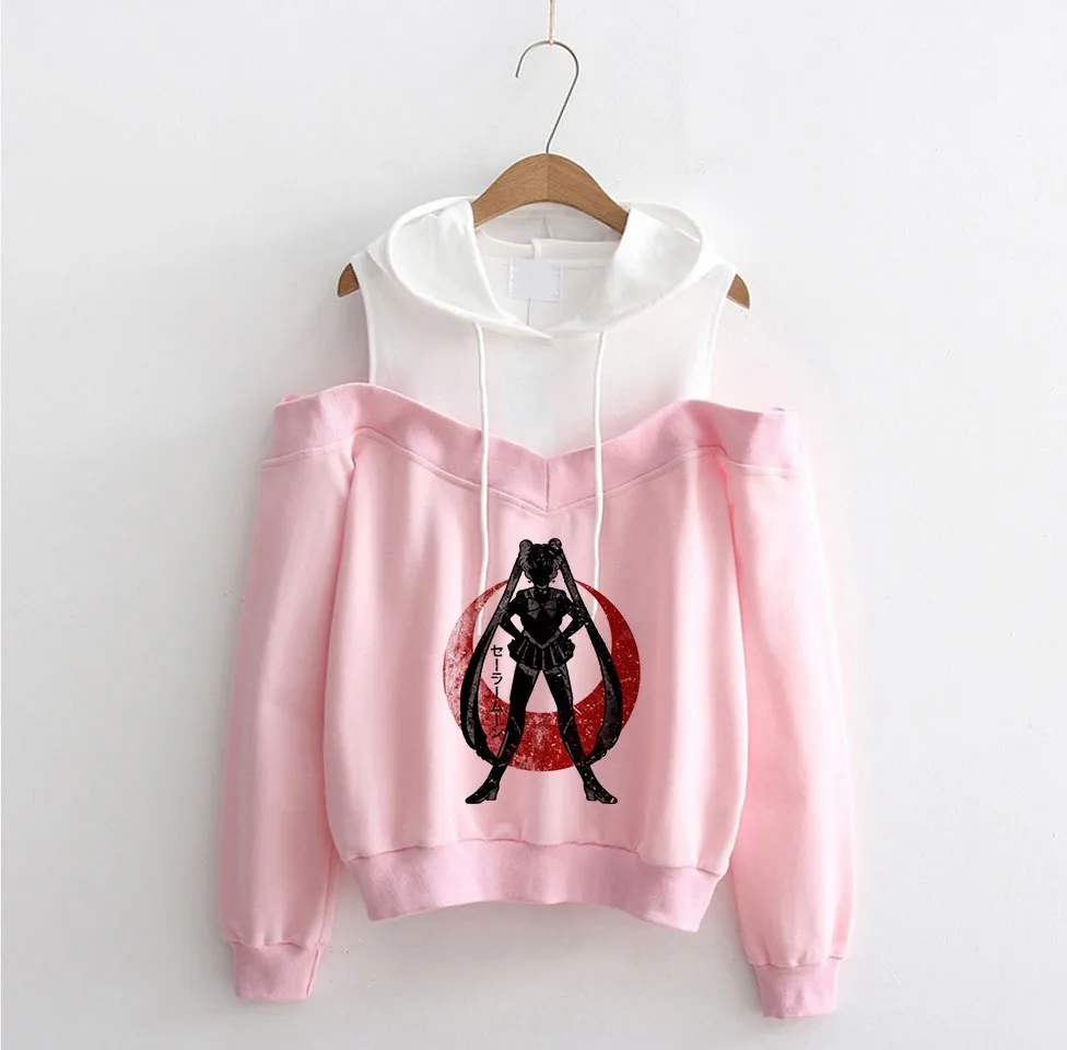 Sailor Moon hoodie Sweatshirt Kawaii Clothing Tops Women Harajuku Hoodies Sailor Moon Off Shoulder Sweatshirts women clothes