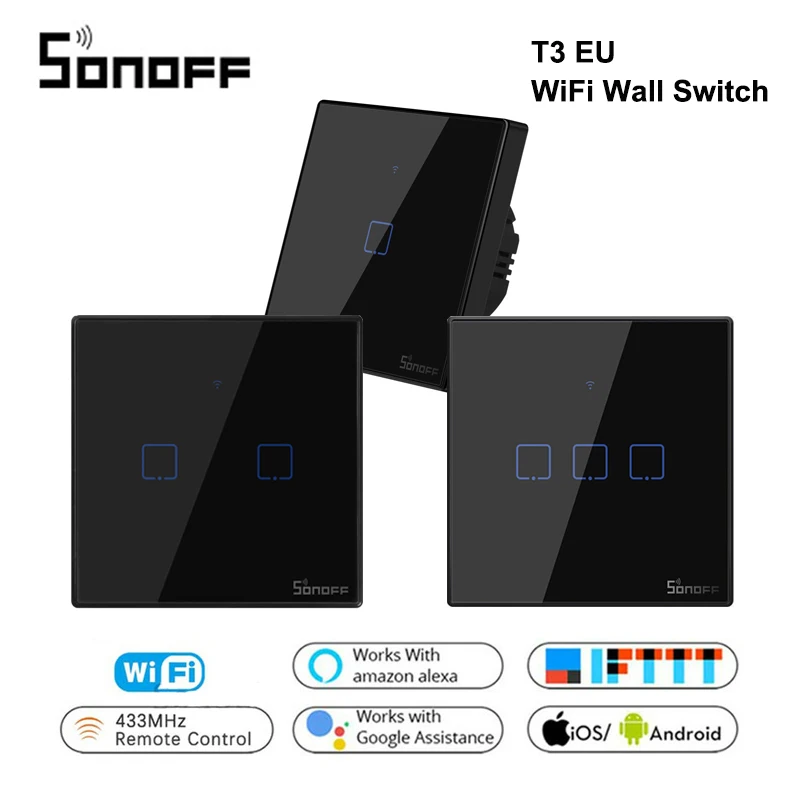 Itead Sonoff T3 EU 86 Размер 1/2/3 gang TX Series 433 МГц RF дистанционное управление Wifi переключатель