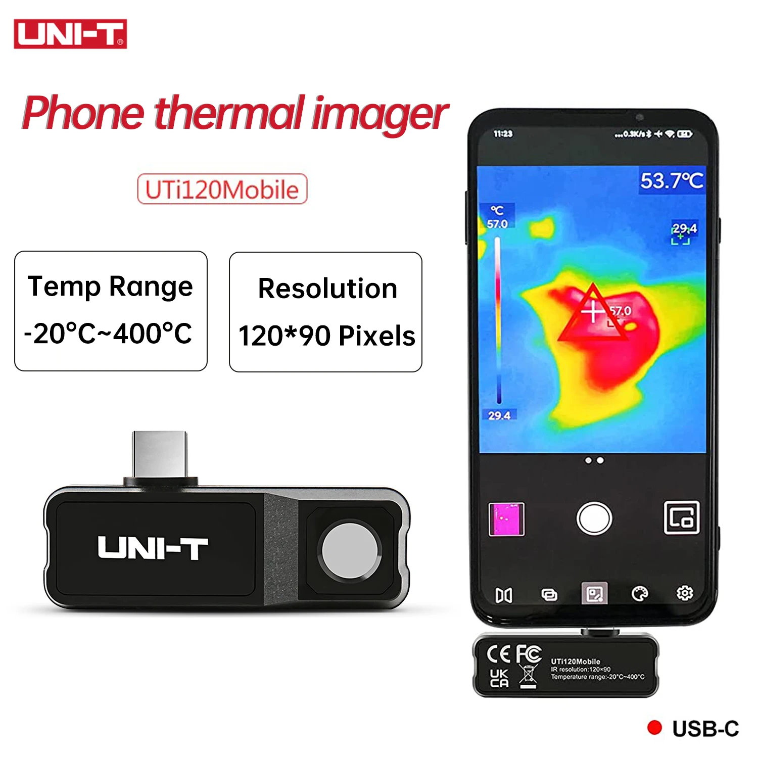UNI-T Thermal Camera Mobile Phone Thermal Imager for Phone for Android Type-C Detect Water Pipe Floor Heating UTi120