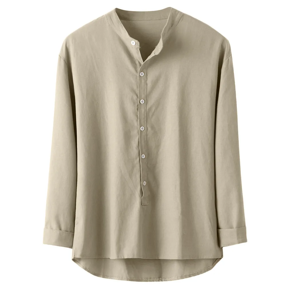 Модные мужские рубашки camisa Осенняя блуза с длинными рукавами Топ Повседневная льняная и хлопковая рубашка с отложным воротником мужская camisa masculina