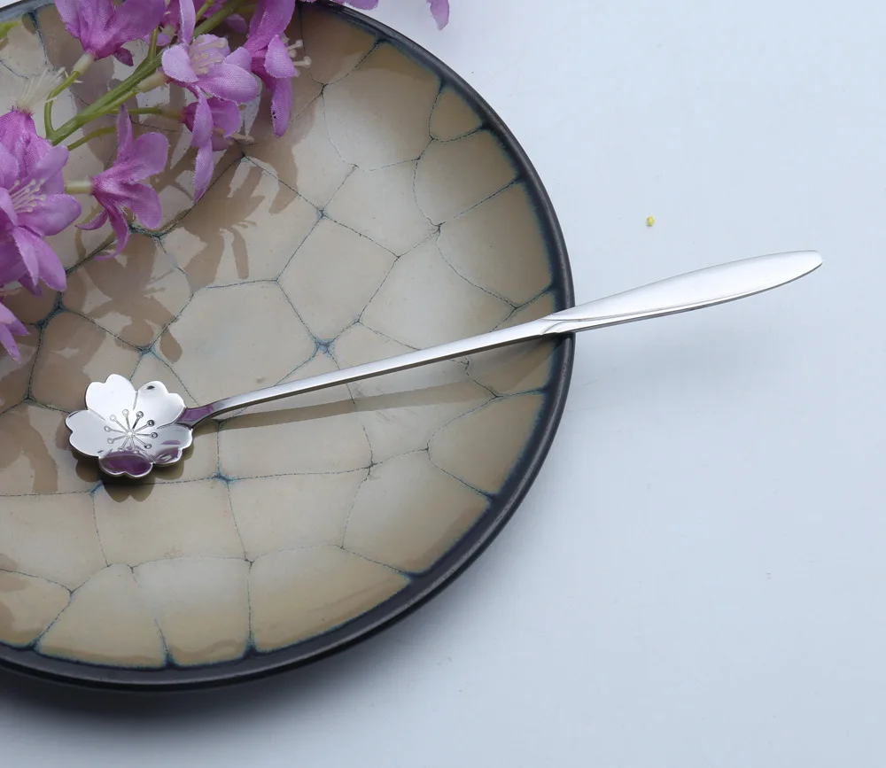Natural cherry Длина круглой формы из нержавеющей стали, ложки для молока, кофе, десерта, мороженого, конфет, фруктов, ложка, чайная ложка, аксессуары - Цвет: Natural cherry