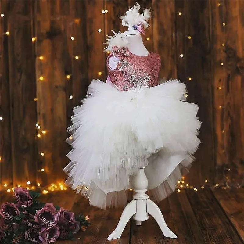 

Sparkly Top Flower Girl Dress for Wedding Tiered Girls Children Birthday Gown Photoshoot First Communion