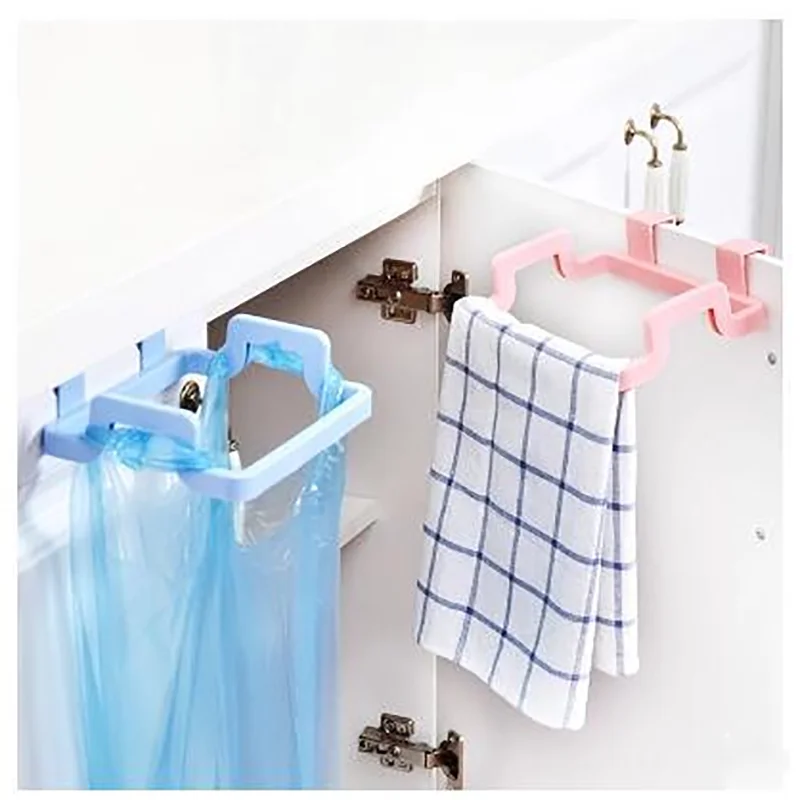 kitchen garbage bag holder in waste bin 1PC Plastic Cupboard Door Rubbish Rack cabinet door Hanging Trash Bag Rack Cloth Rack