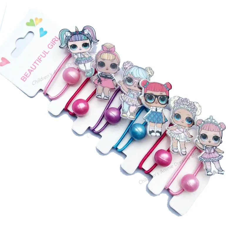 6pcs LOL Surprise Doll Hairpin Rubber Band Hair Accessories Cartoon Resin Printing A Set Girl Headdress |