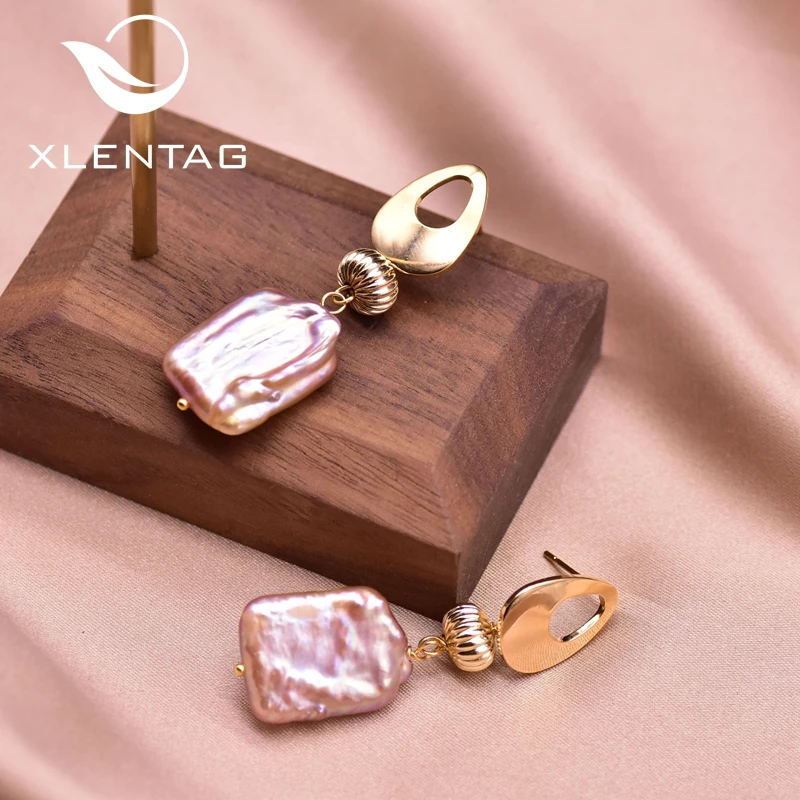 

XlentAg Romantic Natural Rectangle Colored Baroque Pearl Drop Earrings Women Wedding Party Gifts Of Love Vintage Jewelry GE0919