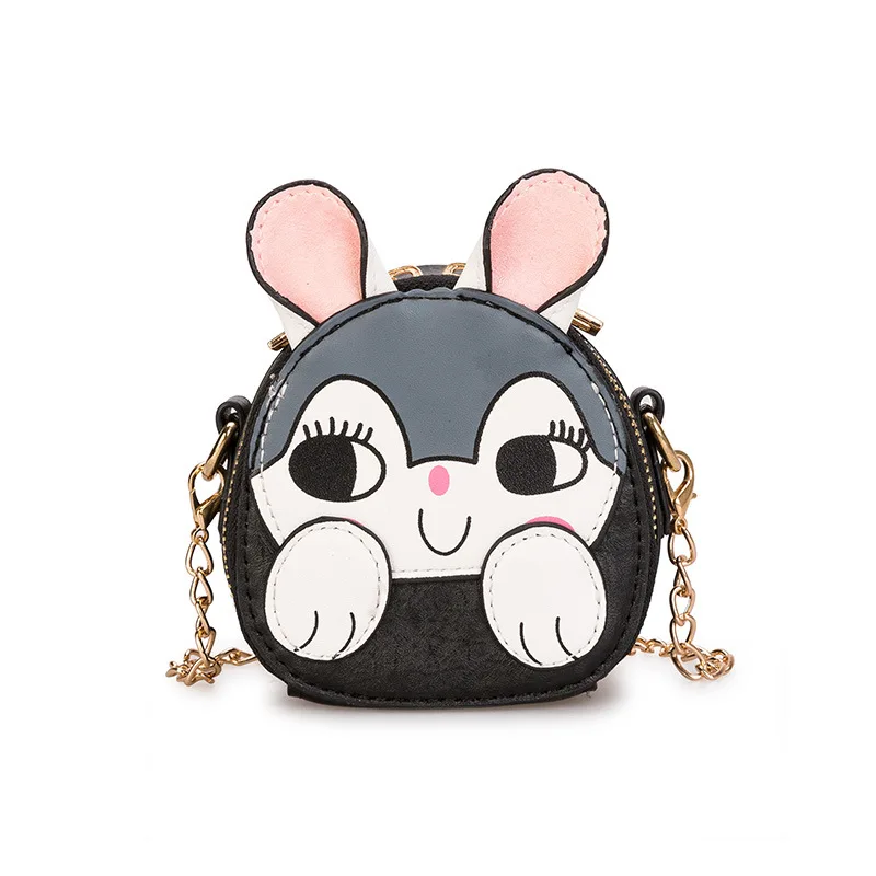 black Детская школьная сумка из искусственной кожи с рисунком кролика, круглая детская школьная сумка, маленькая сумка для денег, сумка-мессенджер для девочек в детском саду - Цвет: black