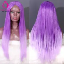 OLEY термостойкие Ombre Фиолетовый Косплей парик фронта шнурка синтетические волосы парик Средняя часть длинные прямые дешевые парики для черных женщин