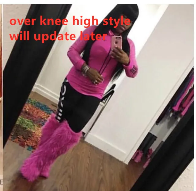 SWONCO Snow Boots Shoes Women Faux Fox Fur Shoes Winter Warm Over The Knee Hight Style For Women New Female Fashion Boots