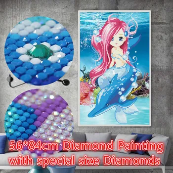

56*84cm Mermaid Diamond Painting DIY Partial Drill Cartoon Dolphin Diamond Embroidery Cross Stitch for Rookie No Frame
