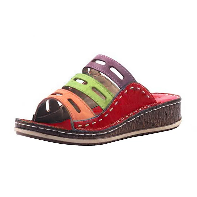 MoneRffi/летние женские сандалии в стиле ретро; повседневная обувь на платформе с открытым носком; женские пляжные вьетнамки на низком каблуке; Вьетнамки размера плюс; - Цвет: red