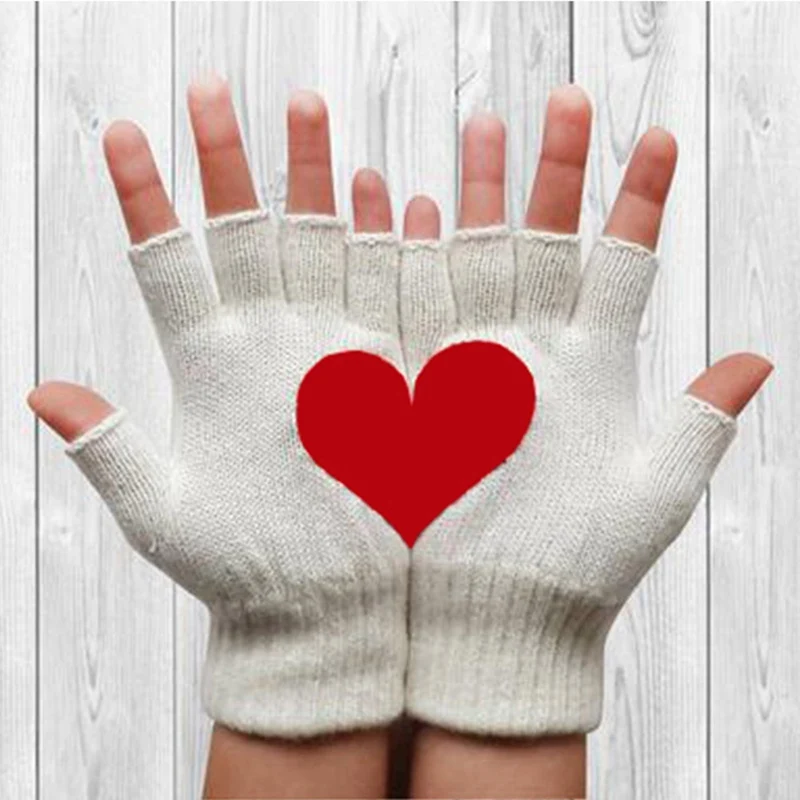 Новые модные женские теплые перчатки с принтом Love, зимние теплые Волшебные вязаные эластичные перчатки без пальцев - Цвет: WT