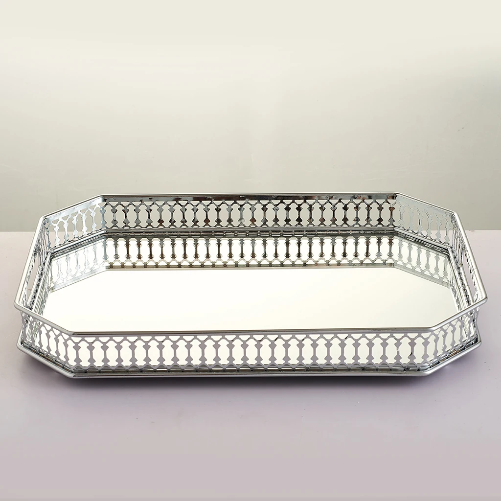 Crystal Cosmetic Tray Decorative Vanity Mirrored Jewelry Trinket Organizer Trays Vanity Makeup Tray Bathroom Home Decor