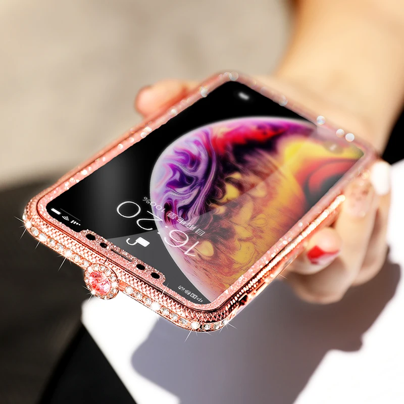 Для iPhone 11 Pro Max бампер чехол Xr Xs Max 8 7 6 6s Plus Роскошный Королевский Блестящий металлический бампер с бриллиантами Женские Стразы