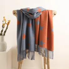 

2022 New Five-pointed Star Cashmere Scarf Winter Women Pashmina Shawls Warm Blanket Wraps Female Foulard letter Thick Scarves Hi