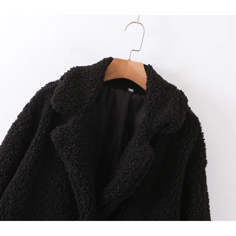 buy Fashion Za Women Coat 2019 Winter Faux Teddy Fur Solid Laple Collar Coats Long Sleeve Loose Outwear