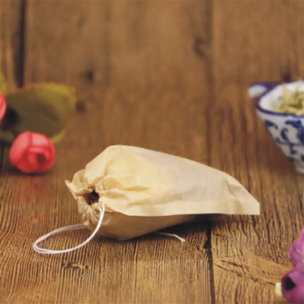100PCS Disposable Tea Filter Bag With Drawstring Strong Penetration Primary Color Paper For Loose Leaf Coffee | Дом и сад
