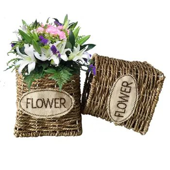 

Indoor Outdoor Handmade Straw Braided Flower Basket Hand-Woven Craft Home Decoration Storage Basket Flower Arrangement Planter
