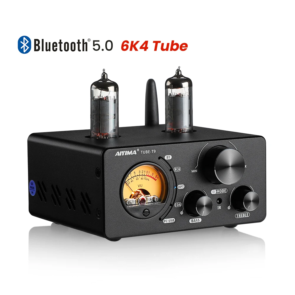 AIYIMA HiFi Tube-T9 BT 5.0 Vacuum Tube Amplifier 100W×2 USB DAC Fiber Coax Decoding With VU Meter Home Digital Amp | Электроника