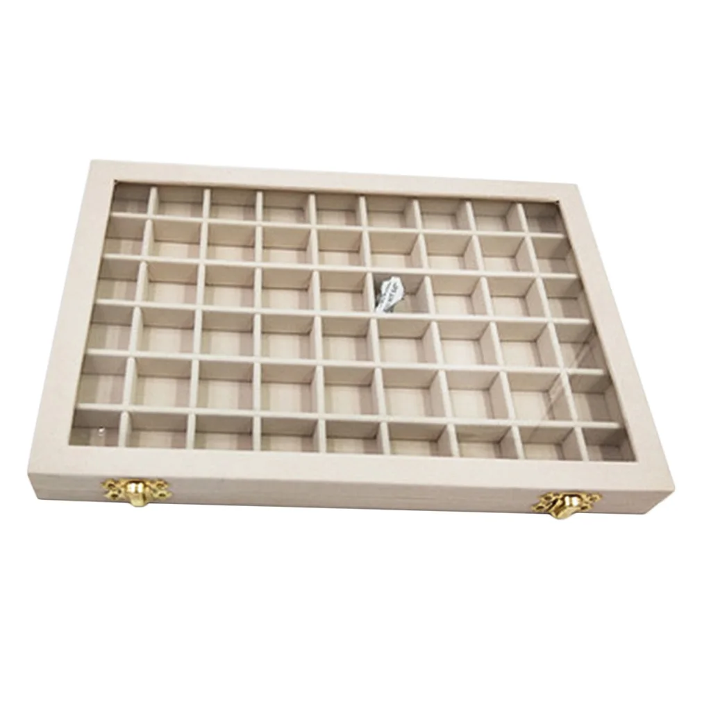 Wood Jewelry Display Tray Diamond Beads Storage w/ Glass Lids Organizer Showcase Wood Jewelry Display Tray Diamond Beads Storage w/ Glass Lids Organizer Showcase