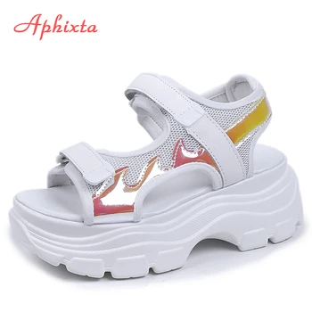 

Aphixta 2020 New Hook & Loop Platform Sandals Women 6.5cm Height Increasing Canvas Shoes Women Summer Zapatos Mujer Sandal
