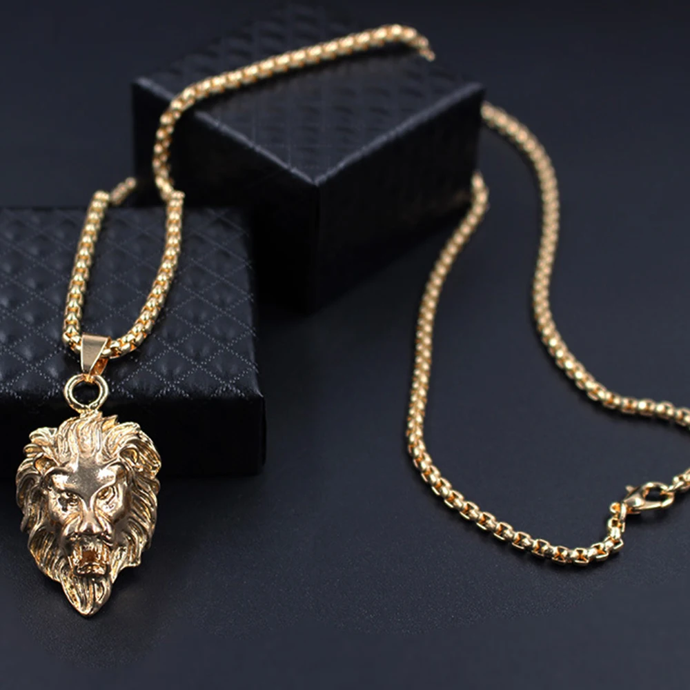 Хип-хоп ожерелье с подвеской в виде головы льва золотого, Серебряного и черного цветов мужское ожерелье из нержавеющей стали ювелирные изделия