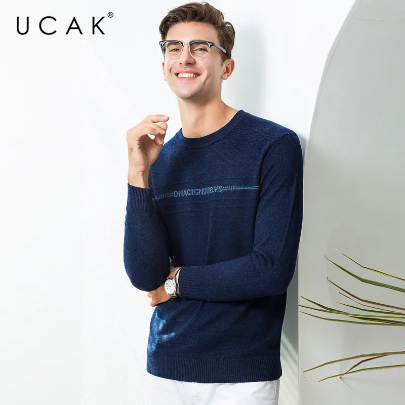 Promo UCAK Brand 100% Merino Wool Sweater Men Fashion Casual O-Neck Pull Homme Autumn Winter Warm Cashmere Sweaters Pullover Men U3069