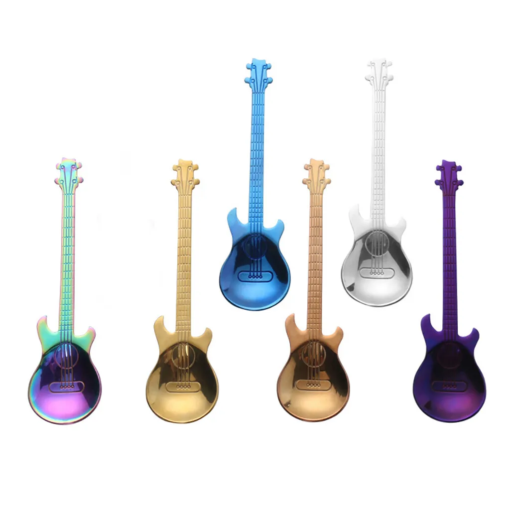 

2019 High Quality Creative Stainless Steel Guitar Spoon Dessert Cake Tea Set Coffee Spoon Kitchen Support Wholesale Dropshipping
