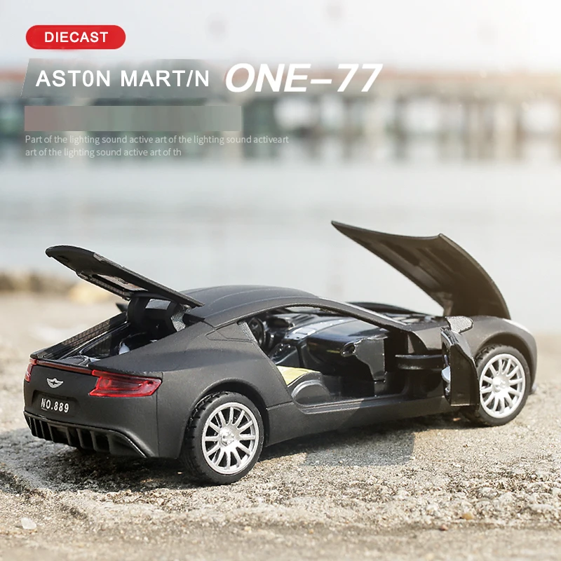 Aston Martin One-77 Metal Toy Cars , 1/32 Diecast Scale Model, Kids Present With Pull Back Function/Music/Light/Openable Door diecast school bus model 22cm metal toy brand alloy car for boys with gift box openable doors music light pull back function