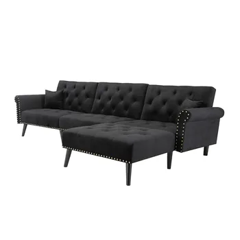 

Reversible Sectional Sofa Sleeper Sofa bed Set Living Room Furniture Velvet Multifunction Convertible Sectional Sleeper Sofa