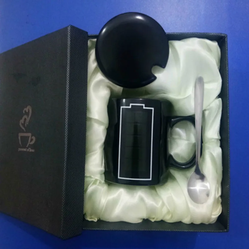 

2PCs Color Changing Cups with Lids Battery Light Coffee Tetris Heat Temperature Sensitive Mug for Coffee Tea Milk Gift Packaging