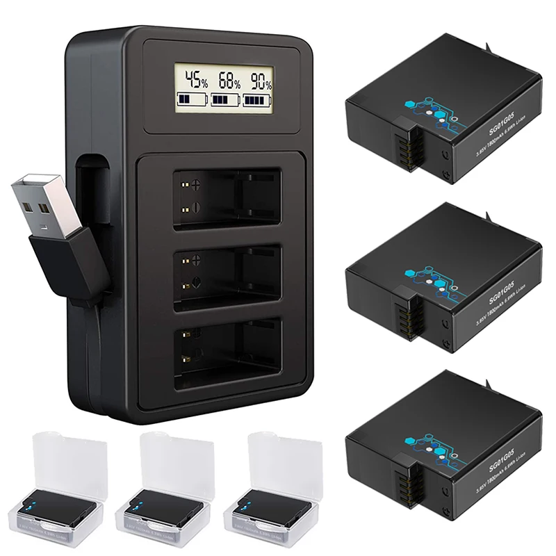 Gopro Battery or USB Precise Quantity Electricity Display Charger for Go Pro Hero 8 Hero 7 Hero 6 hero 5 Black GoPro Accessories