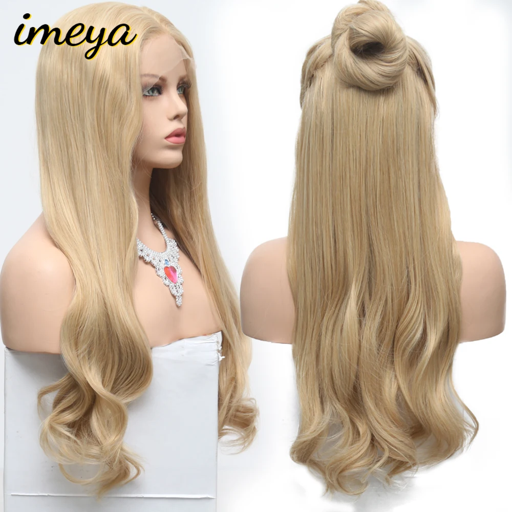 

Imeya 27mix613 Blonde Color Natural Wave 150% Density Synthetic Lace Front Wigs Heat Resistant Wigs Long Hair Wigs for Women