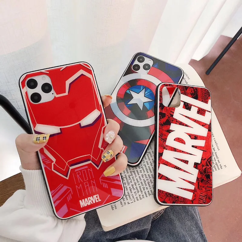 

Fashion Brand US Marvel Avengers Phone Case for Apple iPhone 6 6S Plus 7 7Plus 8 8Plus Hot Glass Cover Coque for iPhone X XR XS MAX 11 Pro MAX