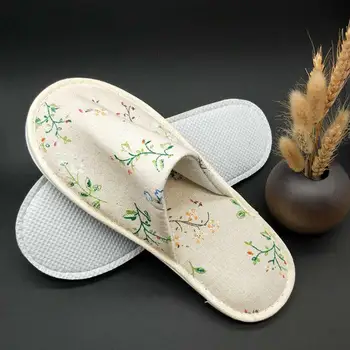 

Portable Disposable Tree Leaf Print Closed Toe Slippers Hotel Travel SPA Shoes Spa Slippers Sets