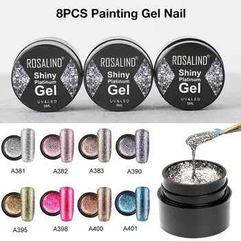 

8PCS Painting UV Gel Nail Polish 3D Glossy Glitter Gel Diamond Gold Bright Shiny Lacquer Brilliant Soak Off Nail Varnish