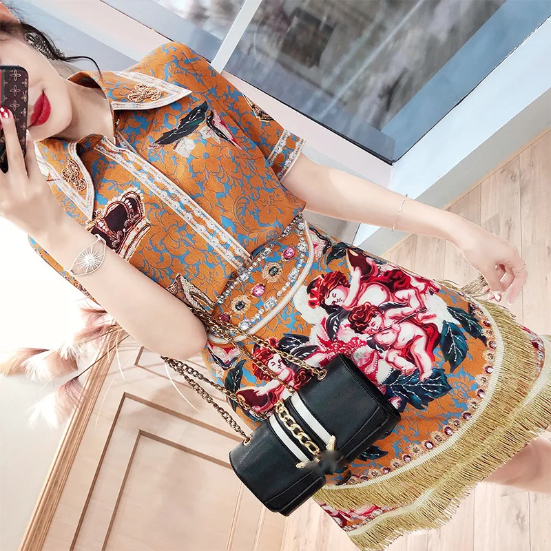

Royal Sister Set Two-Piece Set Western Style Fashion Summer Wear 2019-WOMEN'S Dress National Wind Elegant Online Celebrity Dress