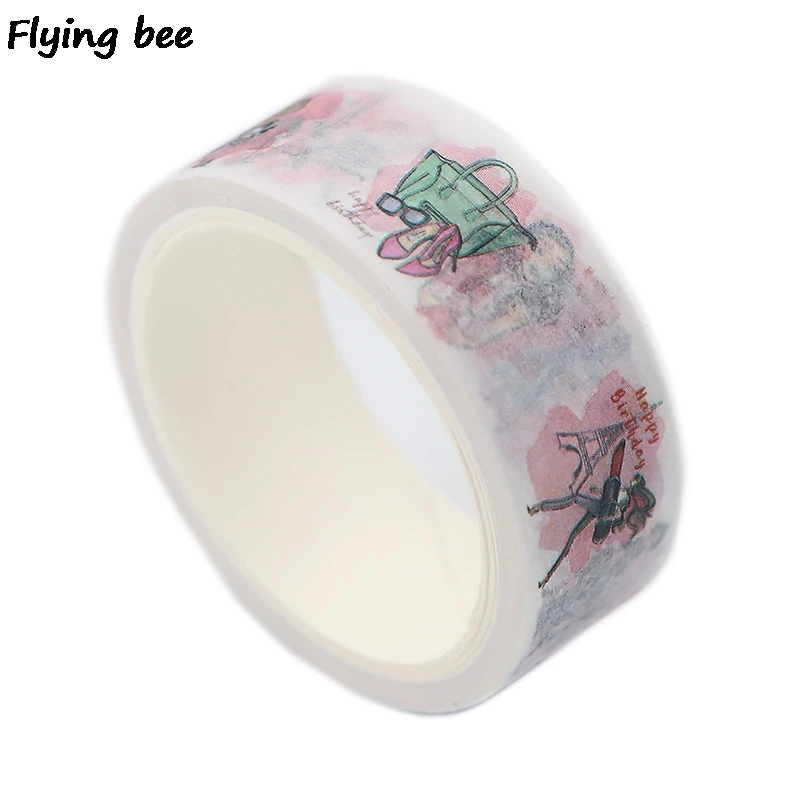 Flyingbee 15 мм X 5 м Парижа васи лента бумага DIY декоративная клейкая лента, Канцелярия Женская мода маскировки Ленточные принадлежности X0504