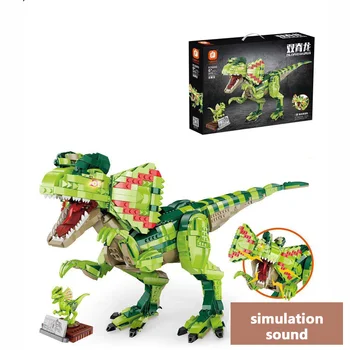 

Jurassic World Park Dinosaur Tyrannosaurus Rex Dilophosaurus Building Blocks Simulation Sound Bricks Model Toys for Children